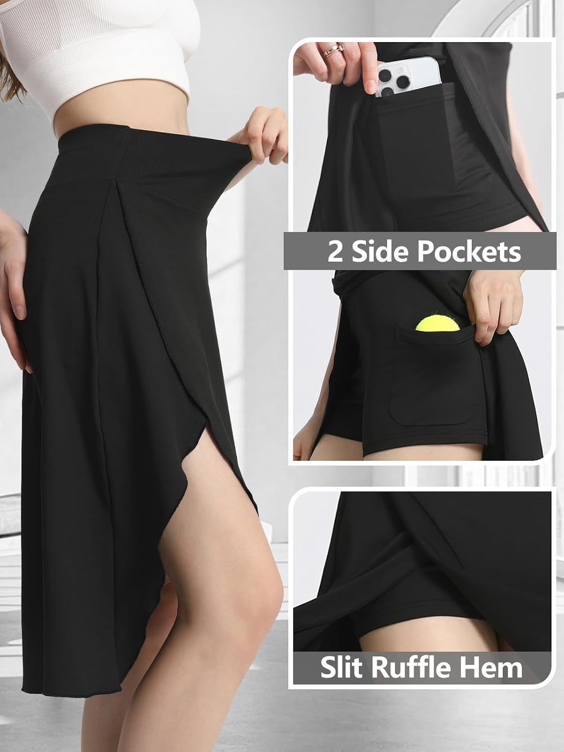 Gwenaëlle Jupe-Short Midi – Jupe Sport Taille Haute avec Short Intégré et Poches
