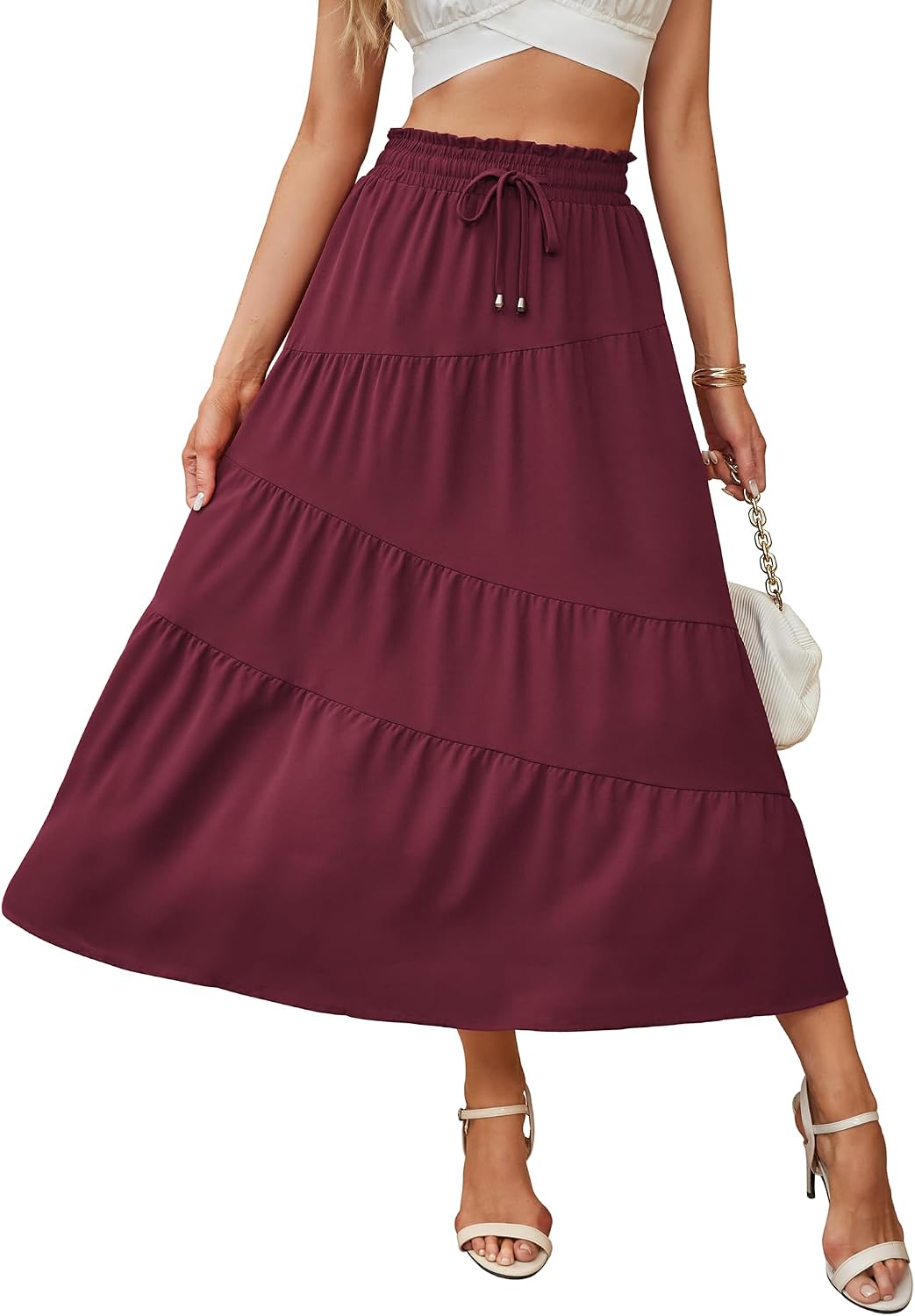 Floriane Jupe Maxi – Jupe Longue à Volants Taille Haute avec Poches Style Bohème