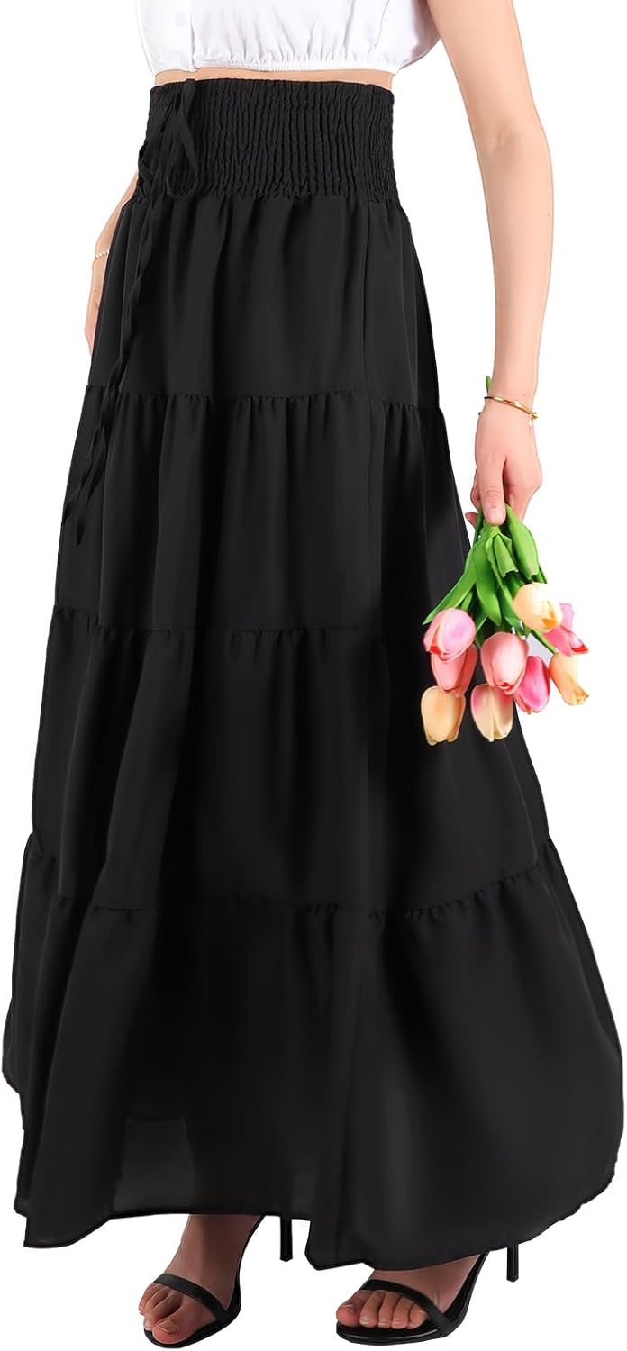 Lysiane Jupe Maxi – Jupe Longue Bohème en Mousseline Taille Haute Convertible 2-en-1