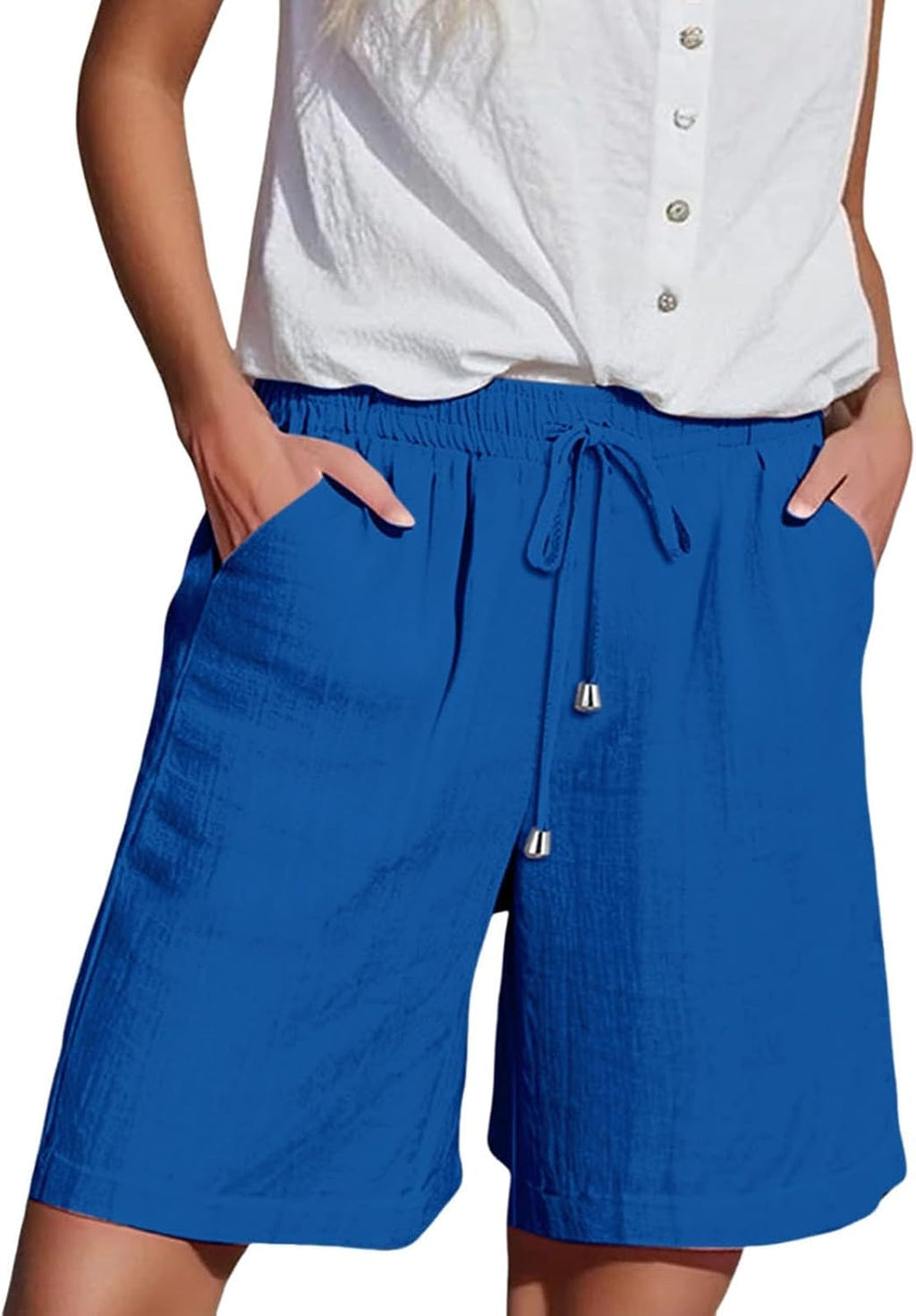 Inès Short Femme – Bermuda Taille Haute à Cordon avec Poches
