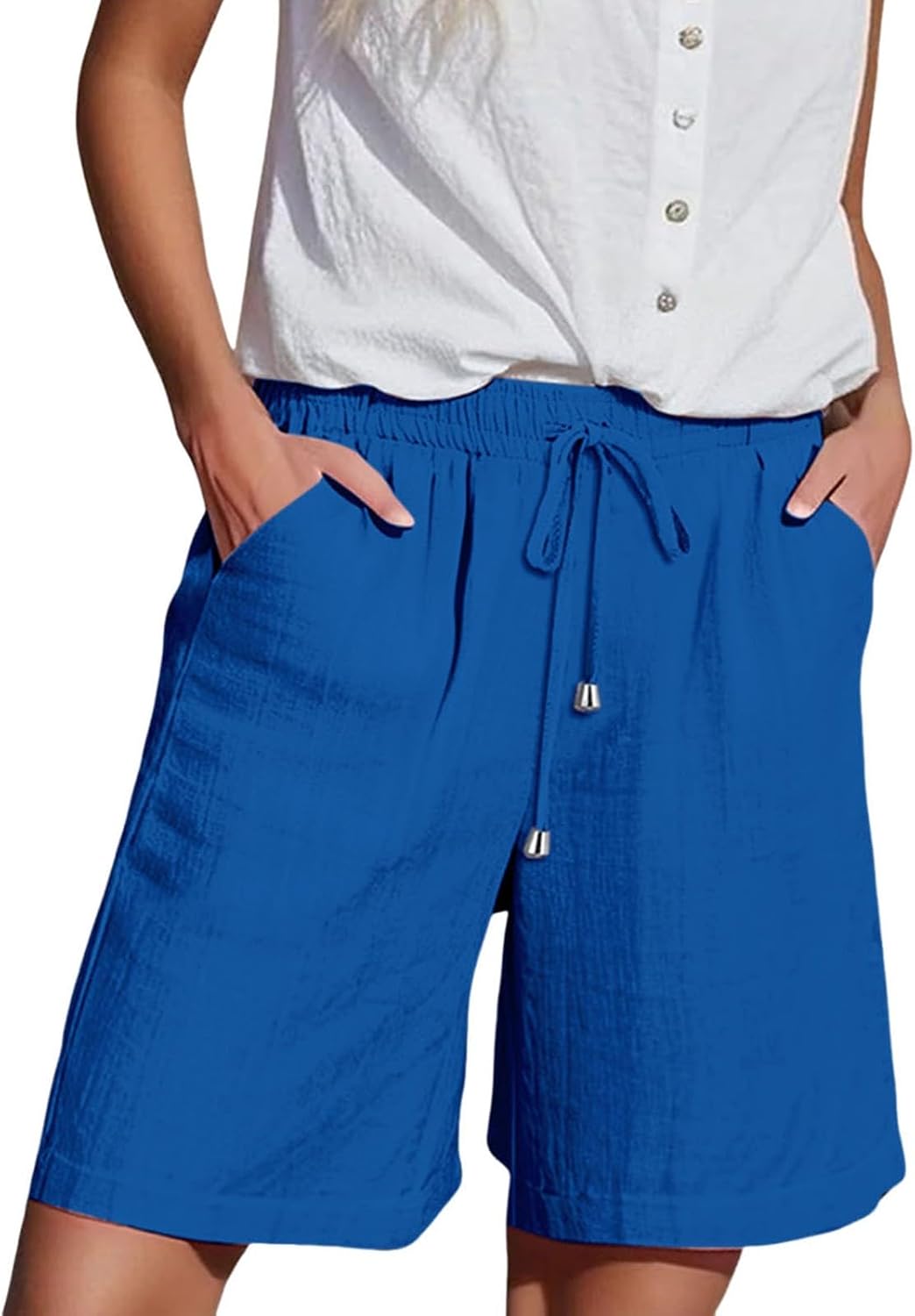 Inès Short Femme – Bermuda Taille Haute à Cordon avec Poches