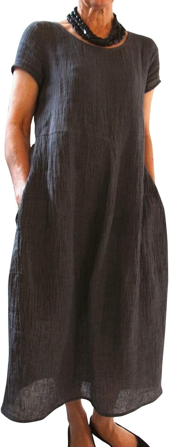 Aurore Robe Longue – Robe Bohème d'Été à Col Rond avec Poches