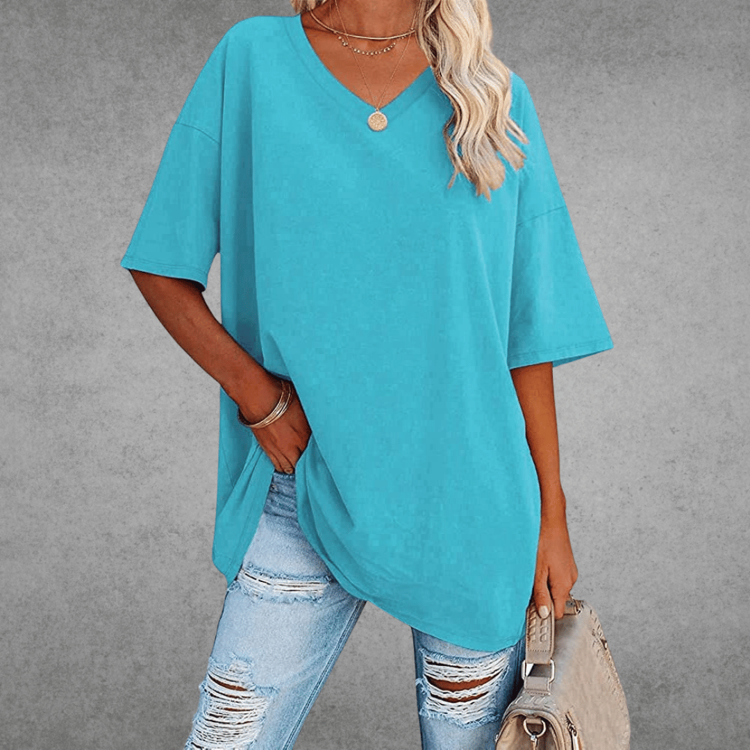 Quinn T-Shirt Oversize Femme – Haut Décontracté à Col V avec Coupe Ample Confortable
