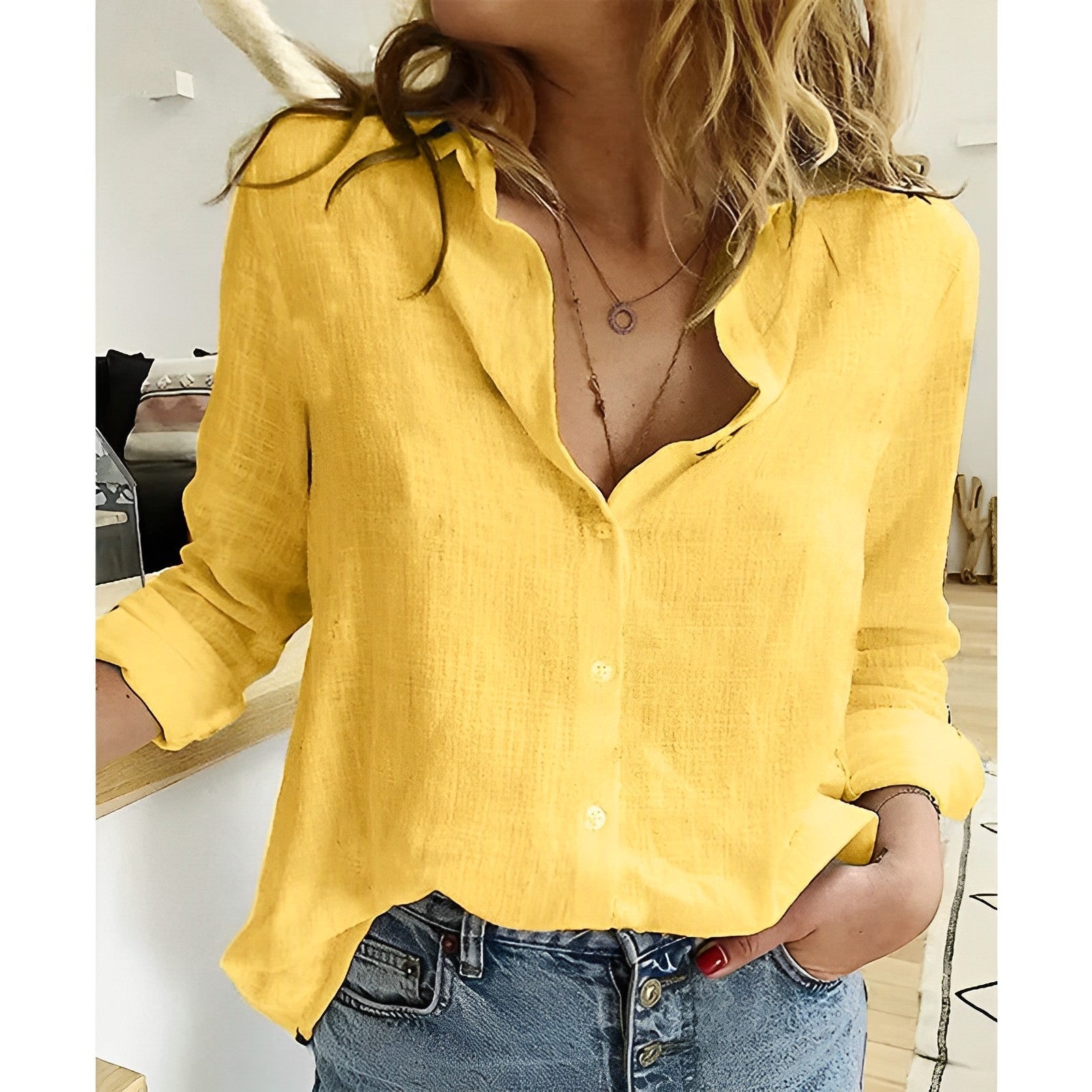 Joanique Blouse Femme – Blouse Décontractée à Boutonnage avec Encolure Ronde et Coupe Ample