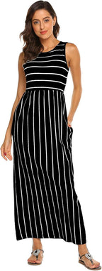 Victoire Robe Femme – Robe Longue Bohème Sans Manches avec Poches