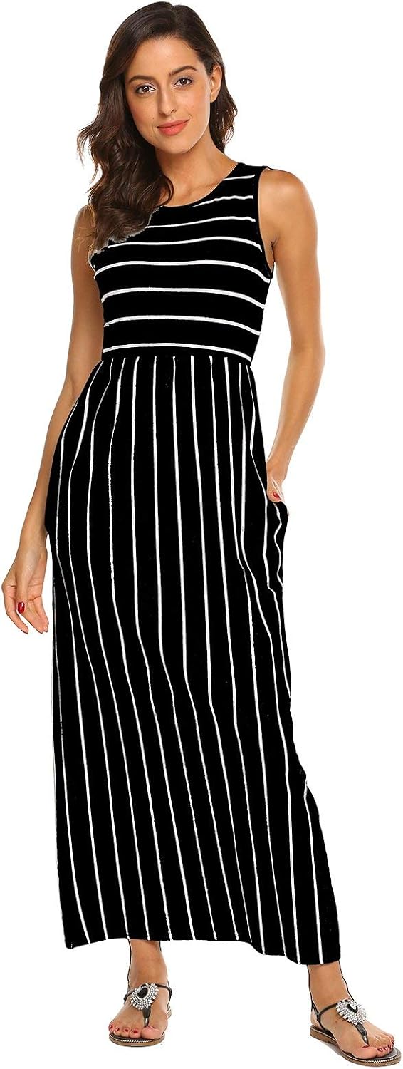 Victoire Robe Femme – Robe Longue Bohème Sans Manches avec Poches
