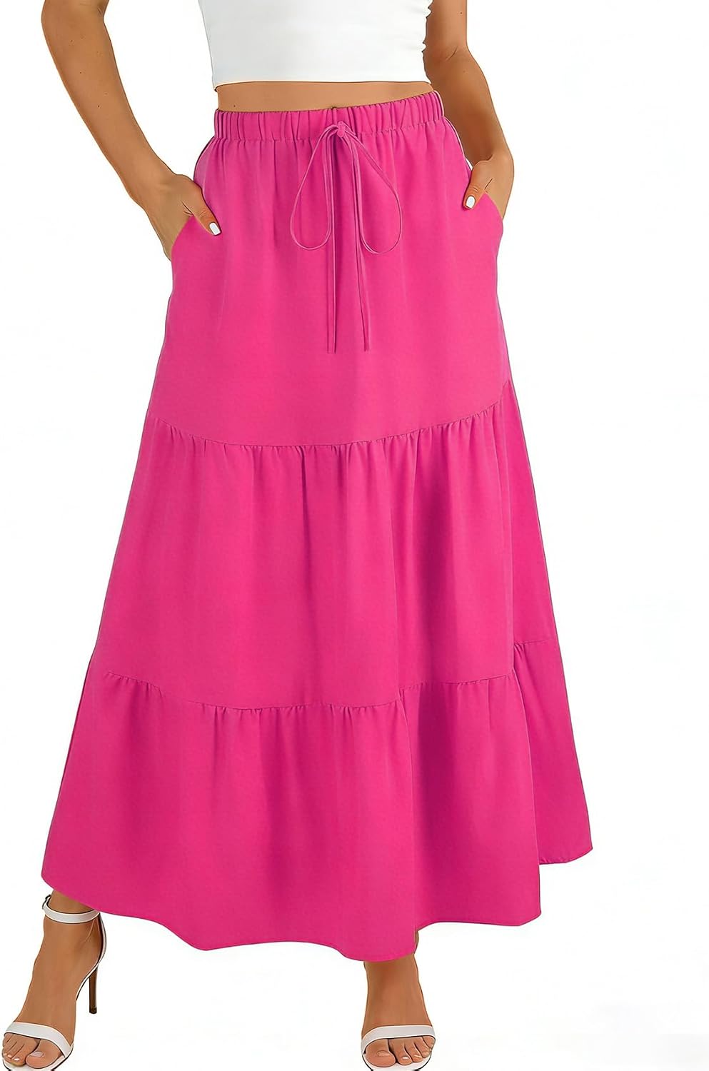 Léocadie Jupe Maxi – Jupe Longue Taille Haute avec Poches et Doublure Intégrée