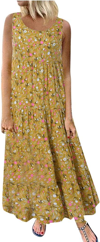Alessandra Robe Femme Grande Taille – Robe Longue Fleurie Sans Manches à Col Rond Coupe Évasée