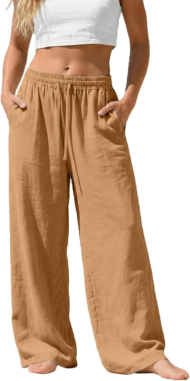 Camille Pantalon Palazzo en Lin – Pantalon Léger et Fluide avec Poches