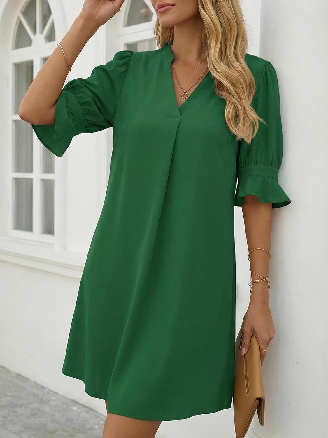Joséphine Robe Femme – Robe Chemise à Col V avec Manches Volantées