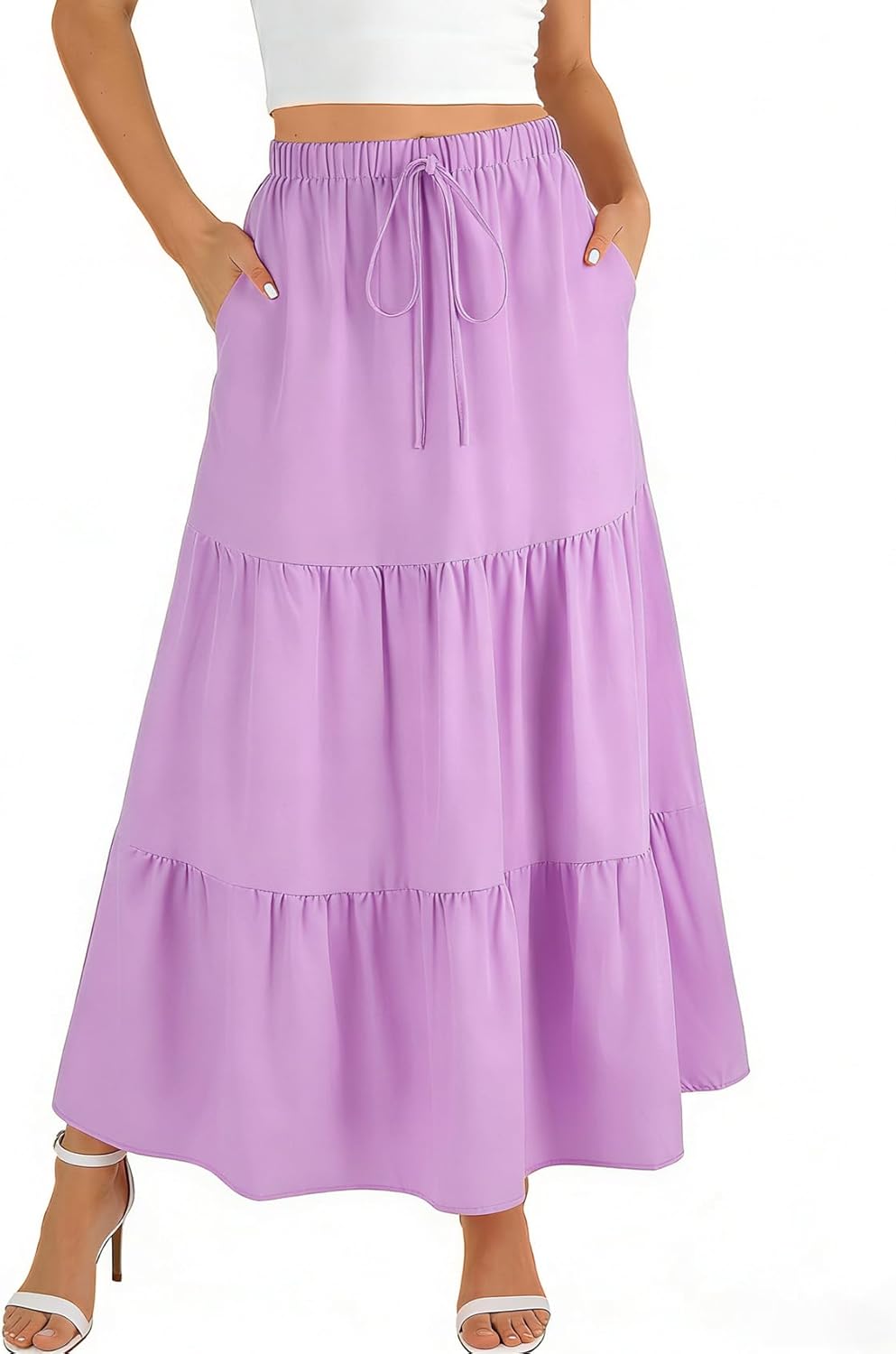 Léocadie Jupe Maxi – Jupe Longue Taille Haute avec Poches et Doublure Intégrée