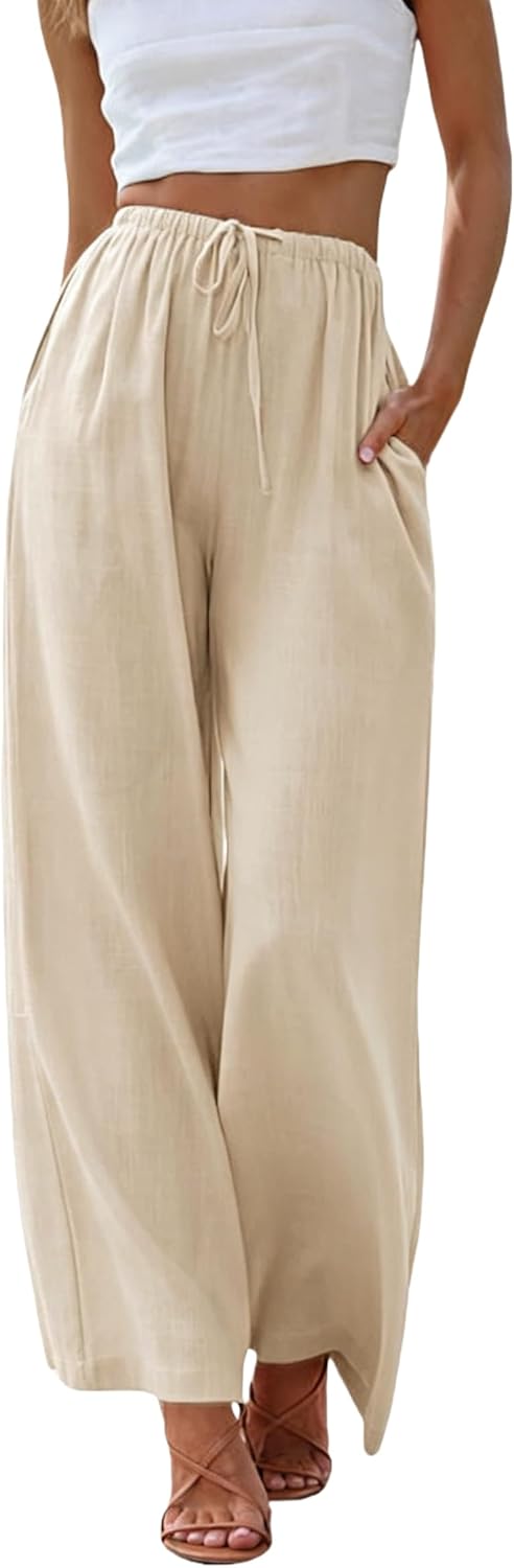Andrea Pantalon Palazzo en Lin – Pantalon Léger à Jambes Larges avec Poches
