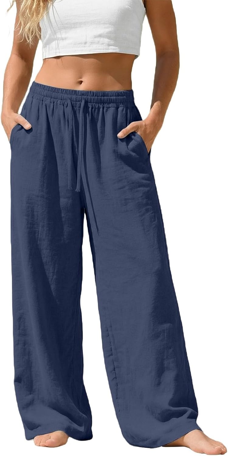 Camille Pantalon Palazzo en Lin – Pantalon Léger et Fluide avec Poches