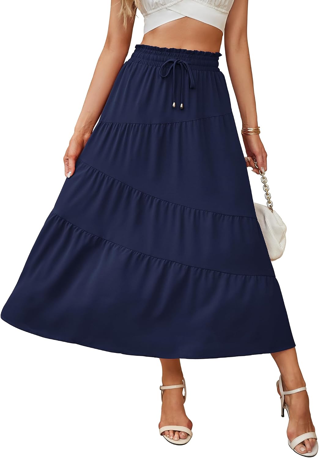 Floriane Jupe Maxi – Jupe Longue à Volants Taille Haute avec Poches Style Bohème