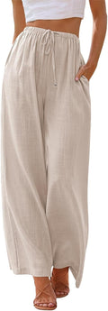Valentina Pantalon Femme – Pantalon Large en Mélange de Lin avec Taille Élastiquée et Cordon de Serrage