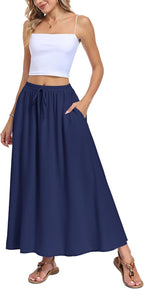 Solenne Jupe Longue – Jupe Maxi Taille Haute Fluide avec Poches Style Bohème d'Été
