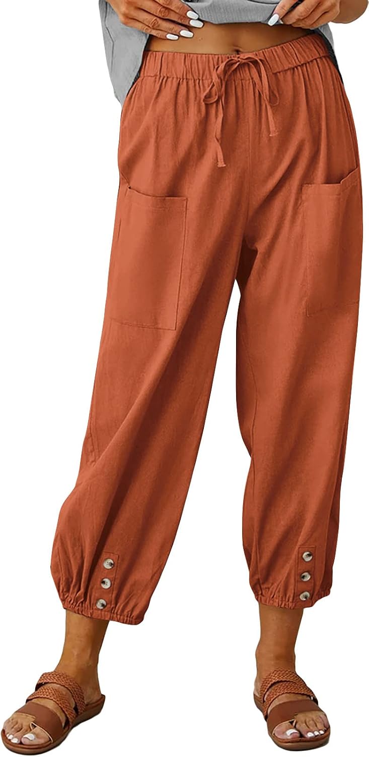 Nicole Pantacourt en Lin 7/8 – Pantalon Léger à Jambes Larges avec Poches