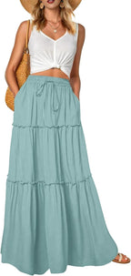 Léonie Jupe Longue Fleurie Bohème – Jupe Maxi Taille Haute Fluide avec Poches