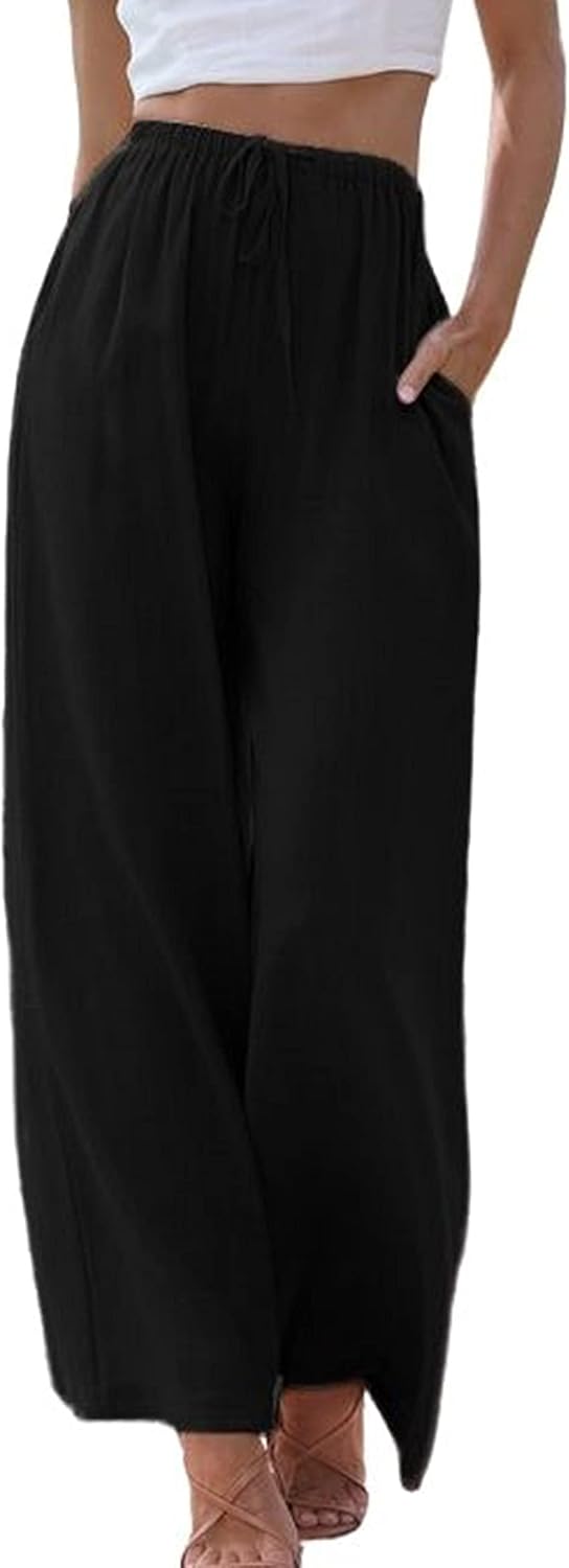 Andrea Pantalon Palazzo en Lin – Pantalon Léger à Jambes Larges avec Poches