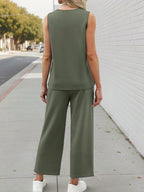 Joanna Ensemble Femme Deux Pièces – Set Décontracté Sans Manches avec Pantalon Large
