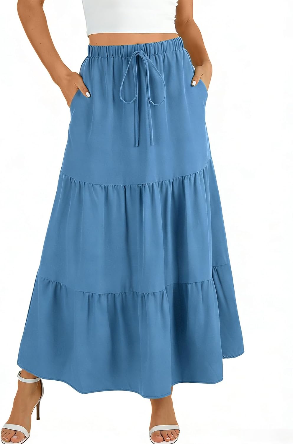 Léocadie Jupe Maxi – Jupe Longue Taille Haute avec Poches et Doublure Intégrée