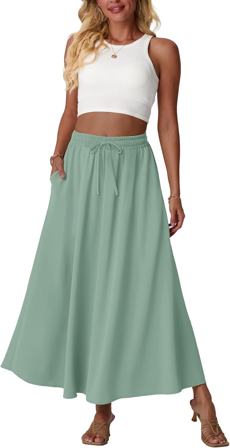 Mireille Jupe Maxi Fleurie – Jupe Longue Taille Haute Fluide avec Poches