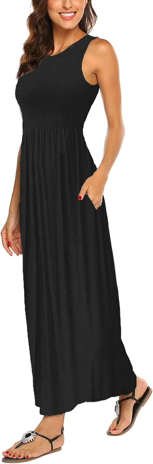 Victoire Robe Femme – Robe Longue Bohème Sans Manches avec Poches