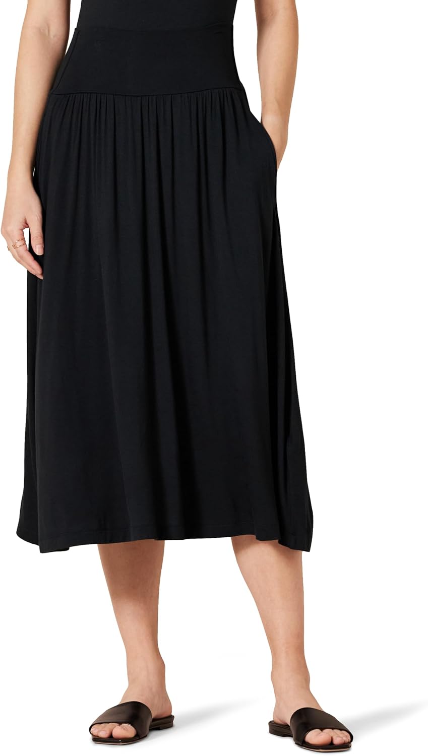 Élisabeth Jupe Midi – Jupe Pull-On en Jersey Fluide avec Poches