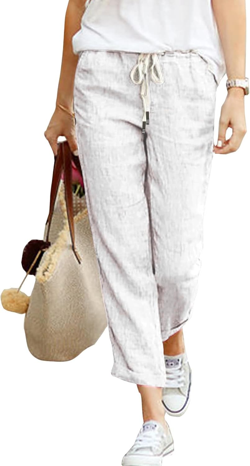 Michelle Pantalon 7/8 en Lin – Pantalon Léger et Décontracté pour l'Été