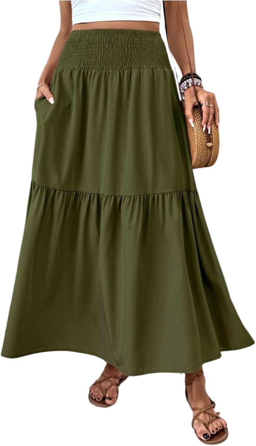 Eulalie Jupe Maxi – Jupe Longue Bohème Taille Haute avec Poches et Imprimé Floral