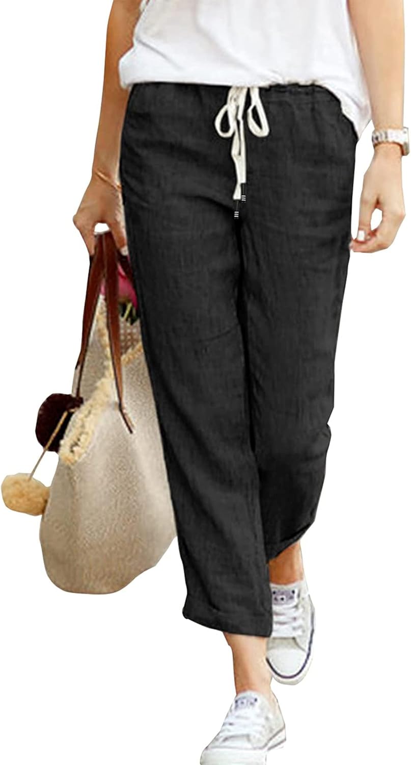 Michelle Pantalon 7/8 en Lin – Pantalon Léger et Décontracté pour l'Été