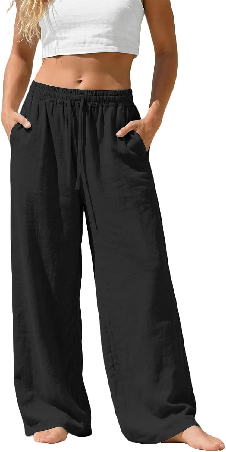 Camille Pantalon Palazzo en Lin – Pantalon Léger et Fluide avec Poches