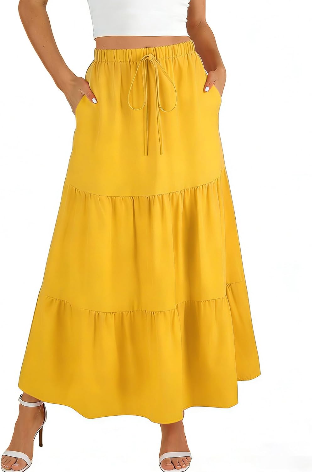 Léocadie Jupe Maxi – Jupe Longue Taille Haute avec Poches et Doublure Intégrée