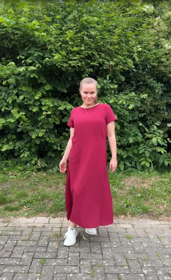 Aurore Robe Longue – Robe Bohème d'Été à Col Rond avec Poches