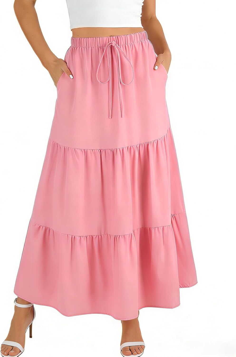 Léocadie Jupe Maxi – Jupe Longue Taille Haute avec Poches et Doublure Intégrée