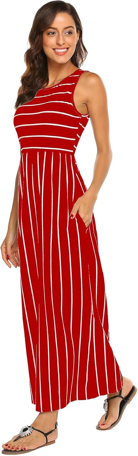 Victoire Robe Femme – Robe Longue Bohème Sans Manches avec Poches