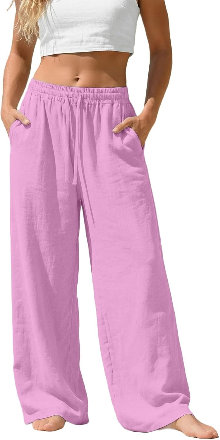 Camille Pantalon Palazzo en Lin – Pantalon Léger et Fluide avec Poches