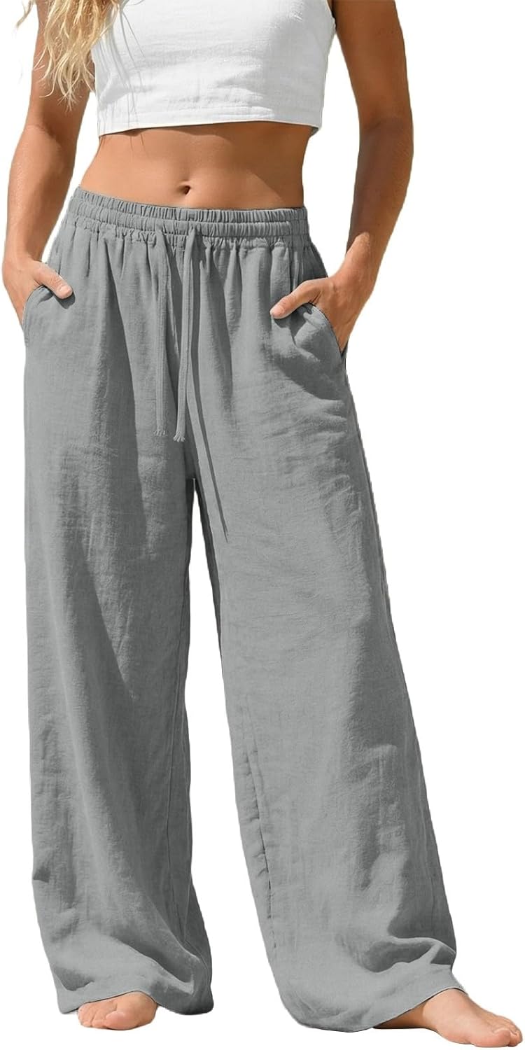 Camille Pantalon Palazzo en Lin – Pantalon Léger et Fluide avec Poches