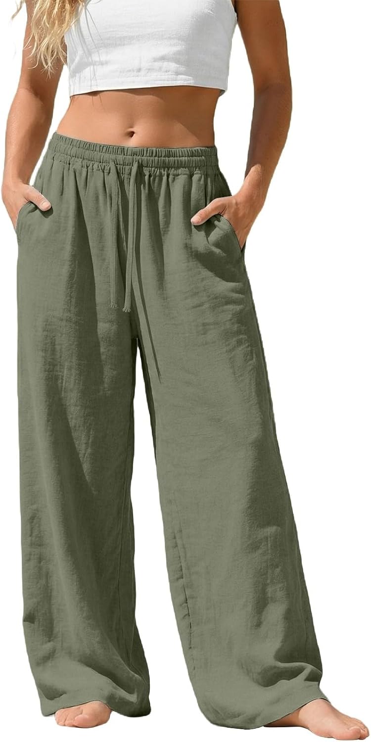 Camille Pantalon Palazzo en Lin – Pantalon Léger et Fluide avec Poches