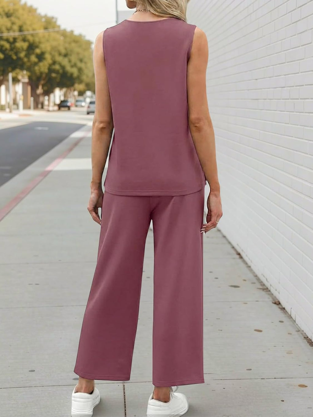 Vanessa Ensemble Femme Deux Pièces – Tenue Sans Manches à Col V avec Pantalon Fluide
