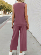 Vanessa Ensemble Femme Deux Pièces – Tenue Sans Manches à Col V avec Pantalon Fluide