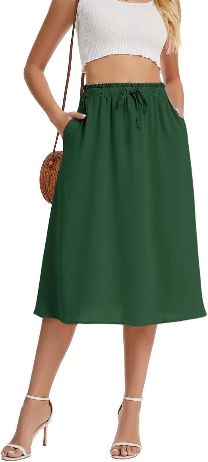 Amandine Jupe Midi – Jupe Trapèze Taille Haute avec Poches Style Élégant d'Été