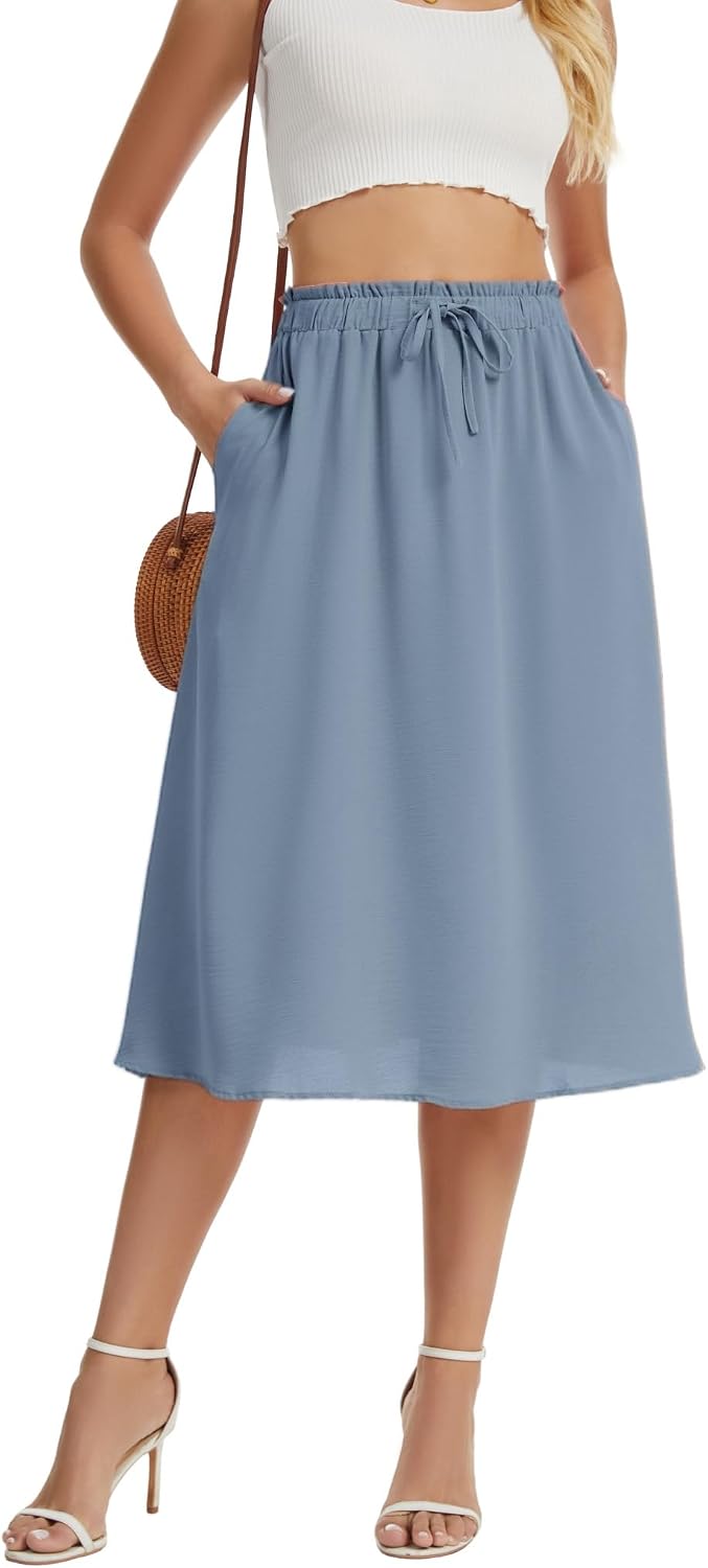 Amandine Jupe Midi – Jupe Trapèze Taille Haute avec Poches Style Élégant d'Été