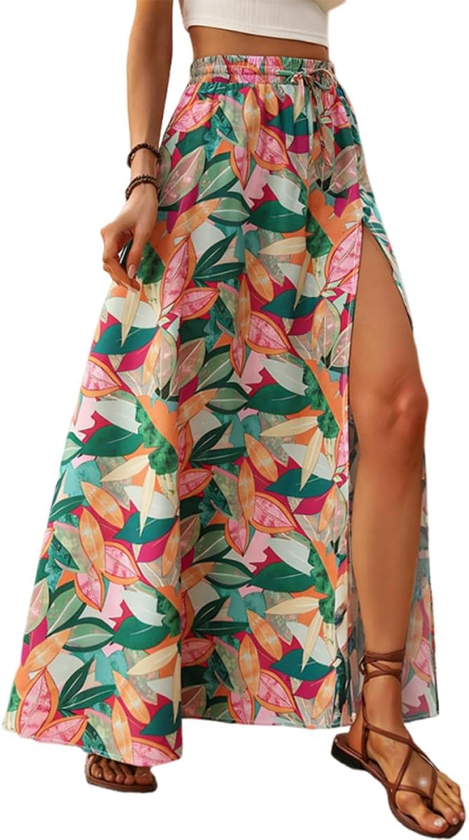 Delphine Jupe Maxi – Jupe Longue Imprimée Taille Haute avec Fente Élégante