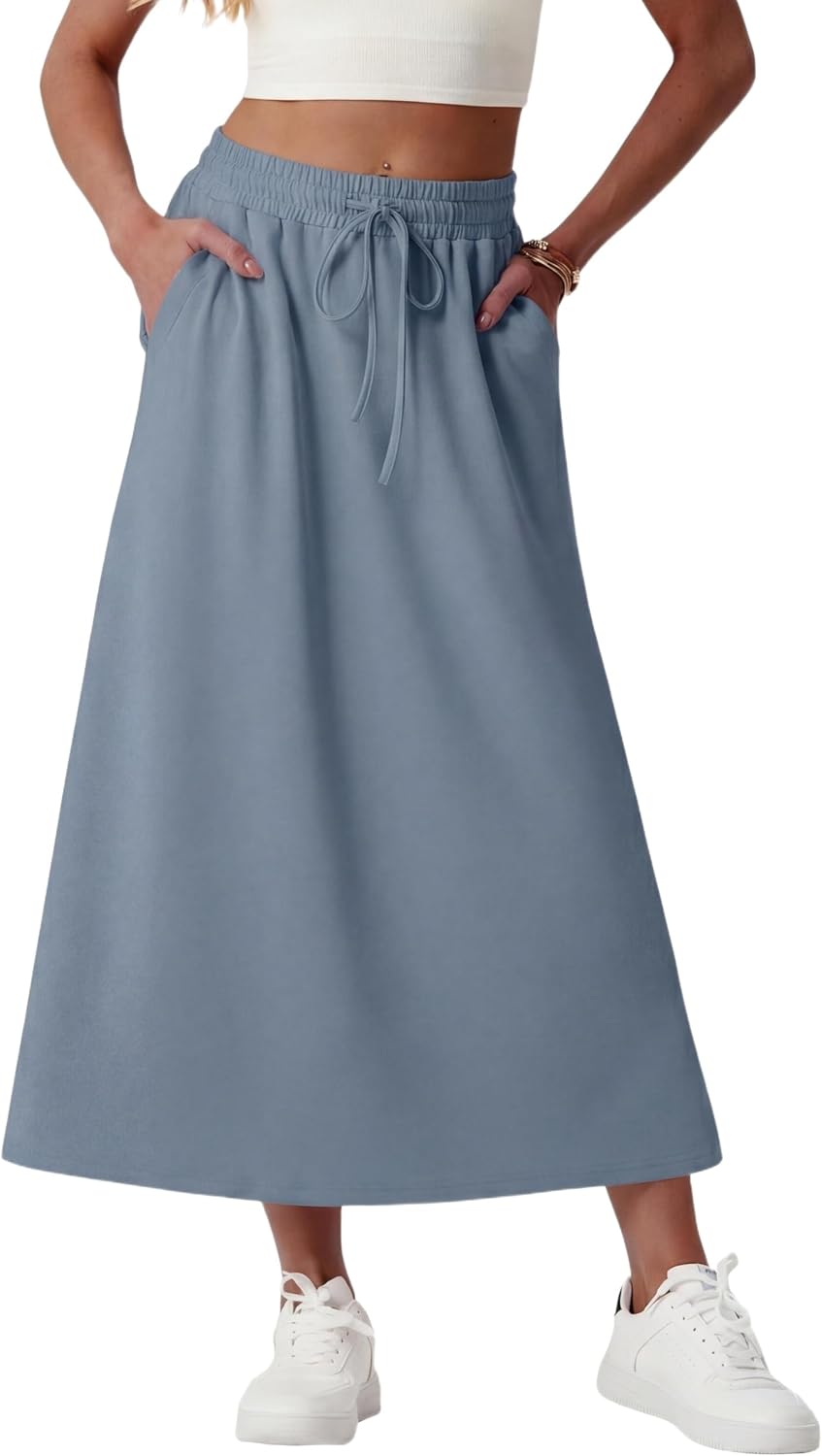 Faustine Jupe Maxi – Jupe Longue Taille Haute avec Poches en Mélange de Modal
