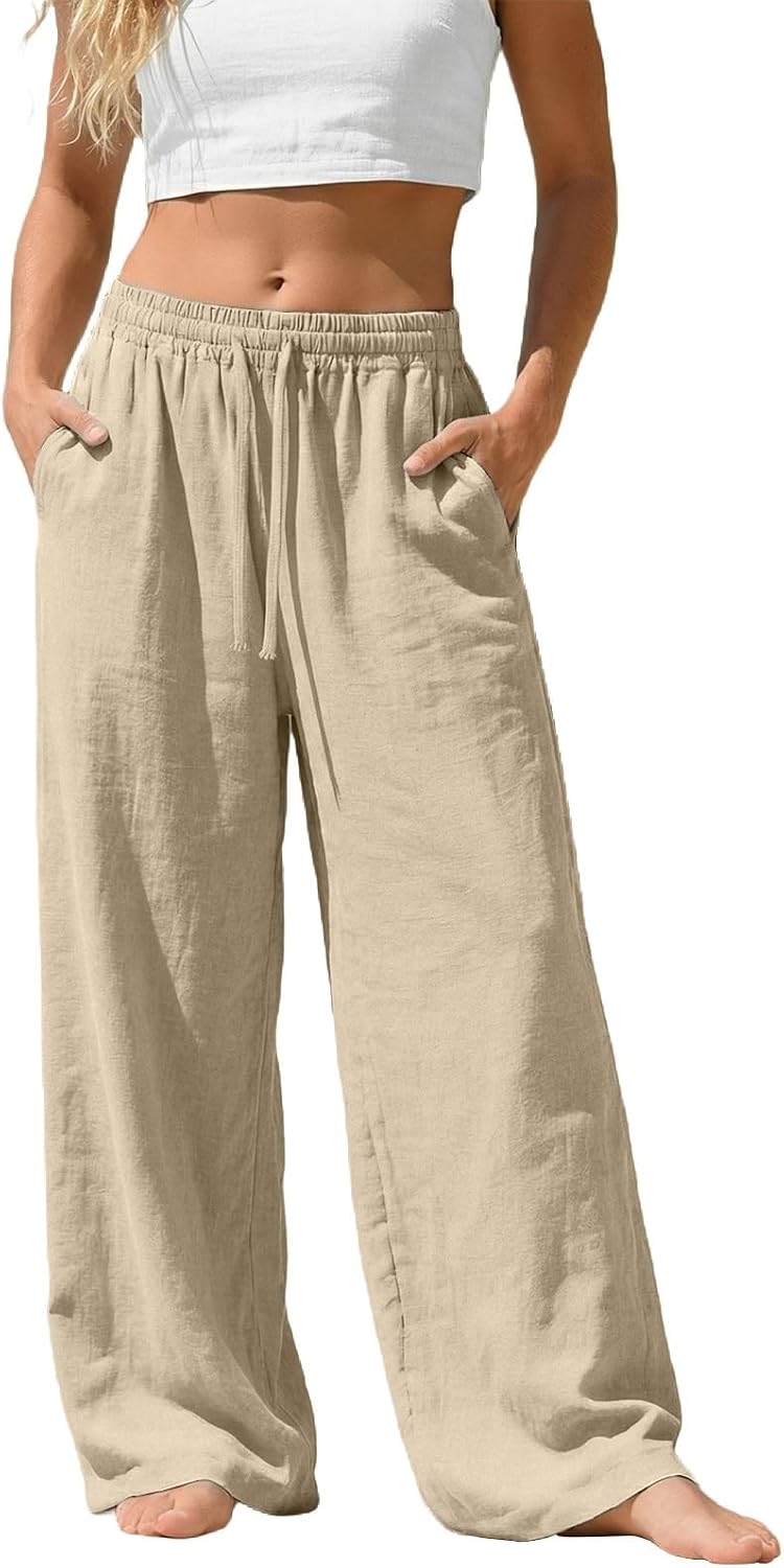 Camille Pantalon Palazzo en Lin – Pantalon Léger et Fluide avec Poches