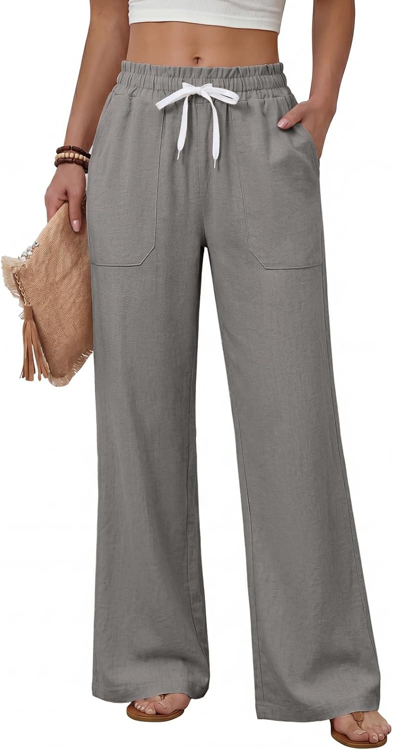 Sofia Pantalon Femme – Pantalon Droit Léger avec Taille Élastiquée, Cordon de Serrage et Poches