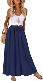 Solenne Jupe Longue – Jupe Maxi Taille Haute Fluide avec Poches Style Bohème d'Été