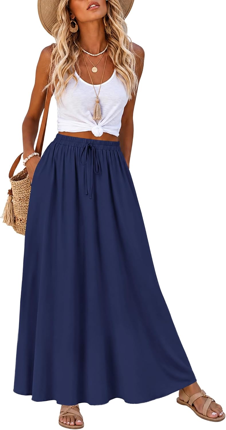 Solenne Jupe Longue – Jupe Maxi Taille Haute Fluide avec Poches Style Bohème d'Été