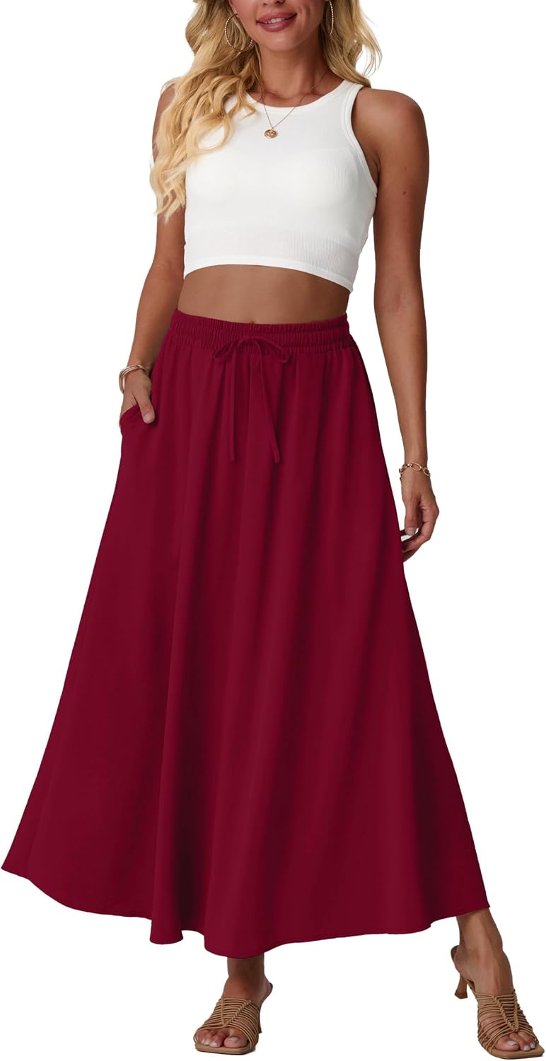 Mireille Jupe Maxi Fleurie – Jupe Longue Taille Haute Fluide avec Poches
